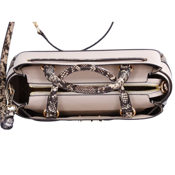 Michael Kors Reed Large Belted Satchel Bag Neutral Python Light Cream Leather - Picture 7 of 8